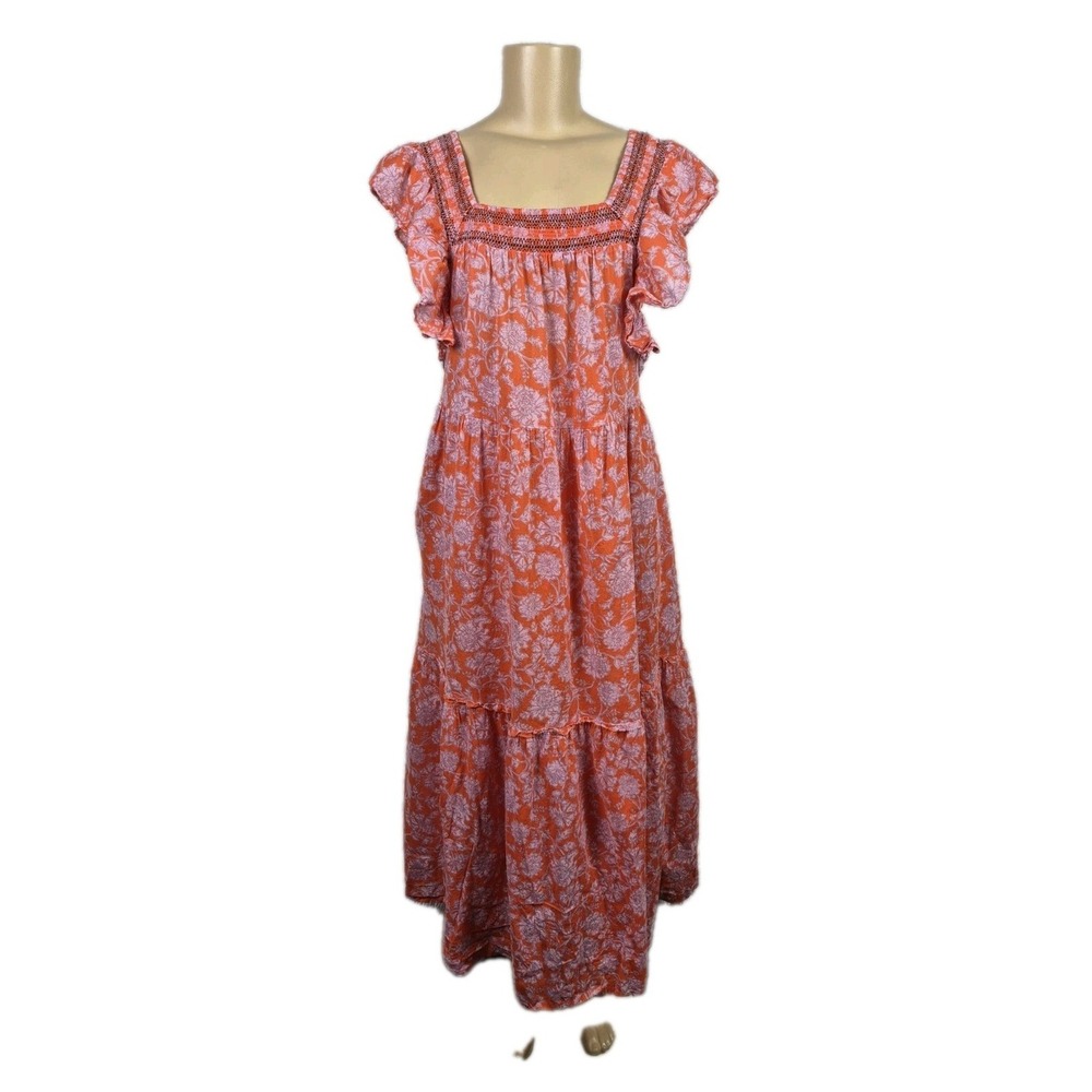 Free People Bonita Dress Womens Small Red Floral Boho Tiered Midi + Slip Liner